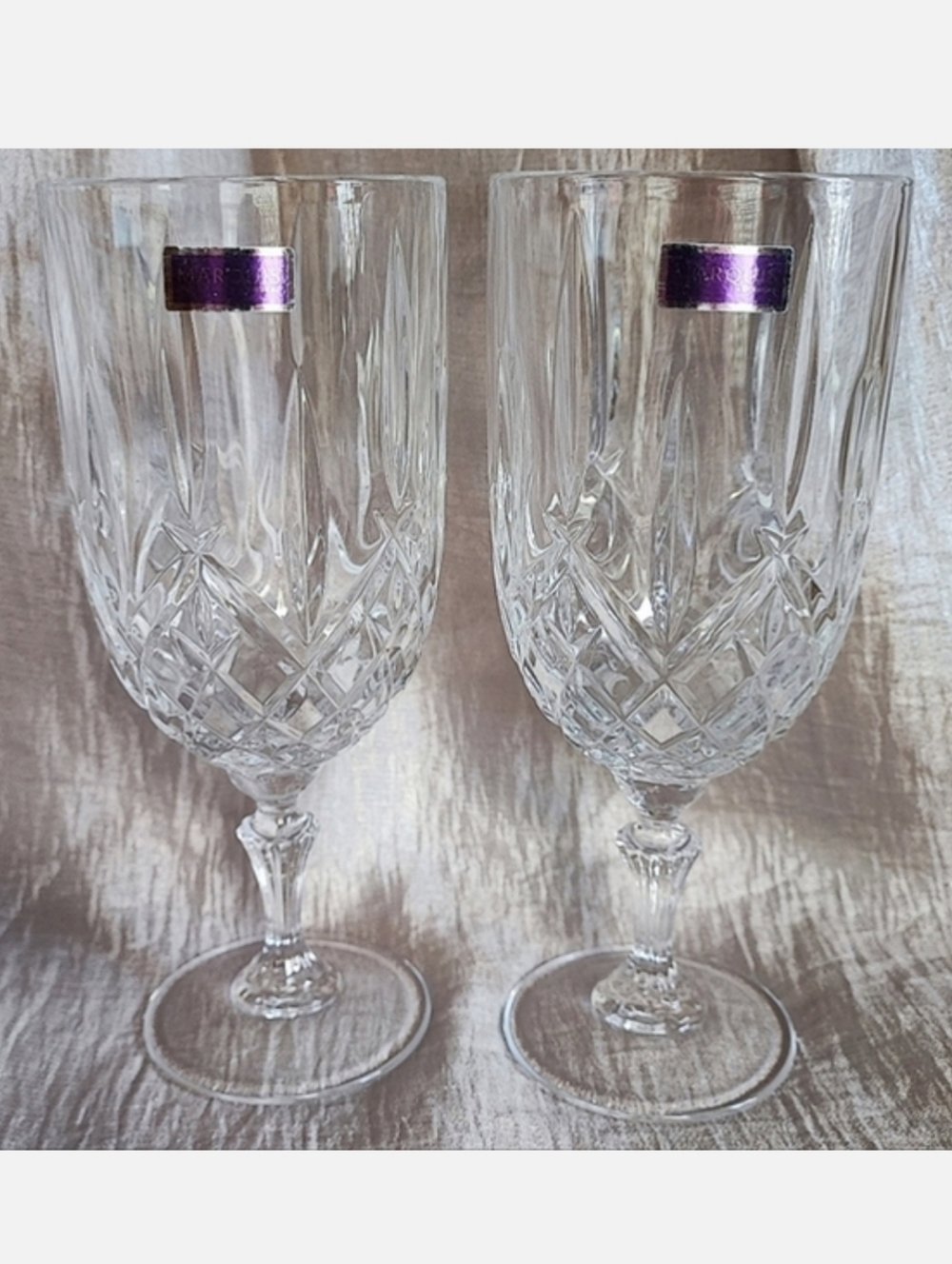 MARKHAM Marquis by Waterford Pair of Crystal Water Goblets 2 Foil Label NEW